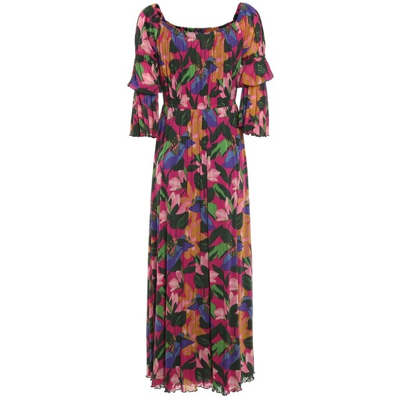 Diane von Furstenberg DVF Pink Floral Mesh Maxi Dress Bell Sleeve Medium - Picture 1 of 13